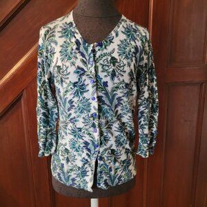 Grace Elements Petite Womens Floral Cardigan Sweater P/L Button-Up 3/4 Sleeve Mu